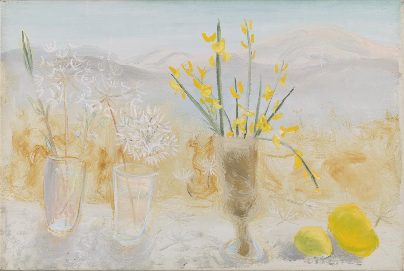 Contemporary painting in a boutique hotel lobby